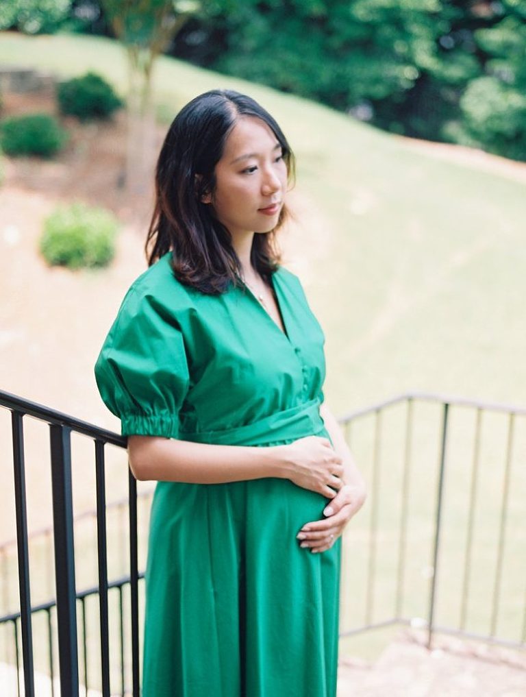 alt="atlanta maternity photographer indoor session film photography"