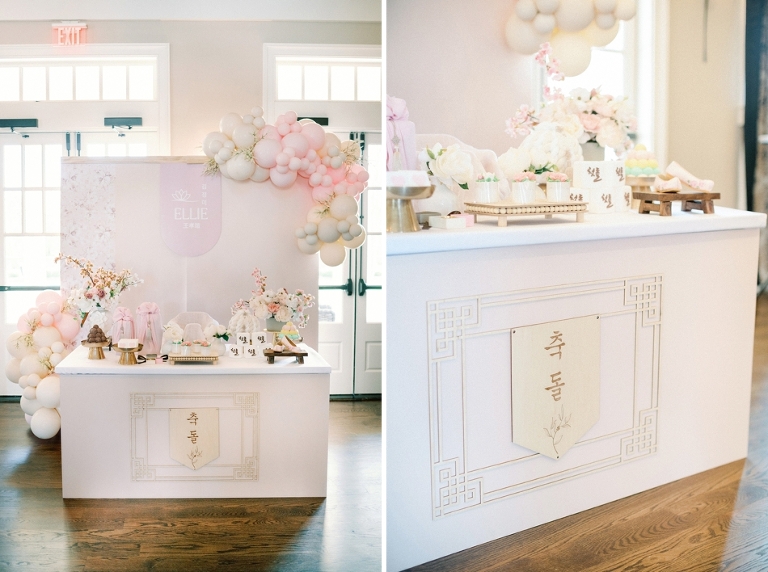 alt="Atlanta Family Photographer Noi Tran First Birthday Party Blush Pink"