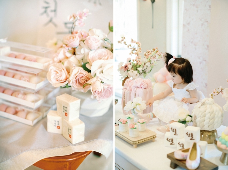 alt="Atlanta Family Photographer Noi Tran First Birthday Party Blush Pink"